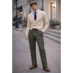 Vintage Trousers Mens 33x31 Green Straight Timeless‎ Minimalist Career Workwear